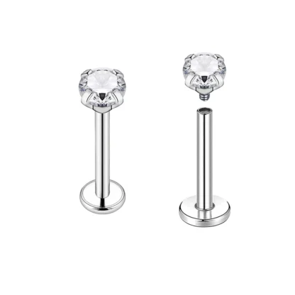 Micro Piercing Rosca Interna Titanio Com Strass Prata