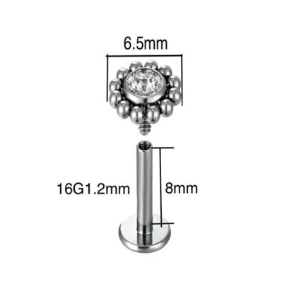 Piercing Labret Rosca Interna Sol Titanio Medidas
