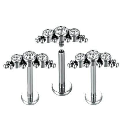Piercing Labret Rosca Interna Titanio com 3 Zirconias