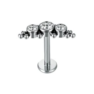 Piercing Labret Rosca Interna Titanio com 3 Zirconias Unidade
