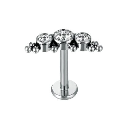 Piercing Labret Rosca Interna Titanio com 3 Zirconias Unidade
