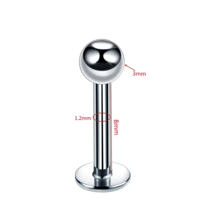 Piercing Labret Titanio Prata Medidas