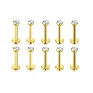 Piercing Push Pin Titanio Dourado com Strass