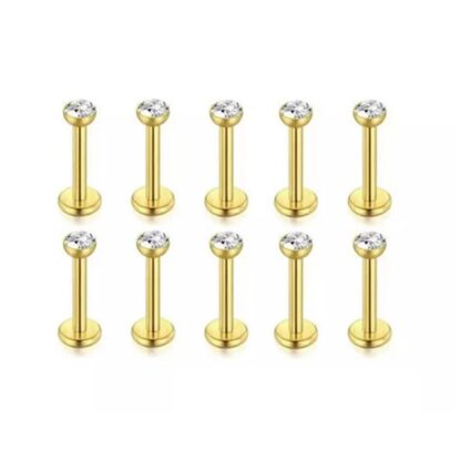 Piercing Push Pin Titanio Dourado com Strass