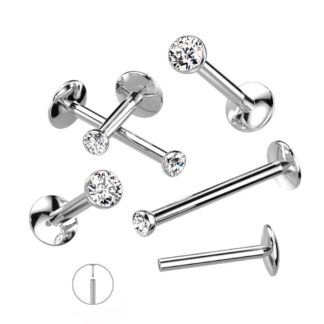 Piercing Push Pin Titanio Prata com Strass