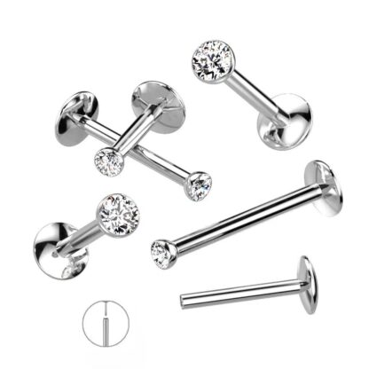 Piercing Push Pin Titanio Prata com Strass