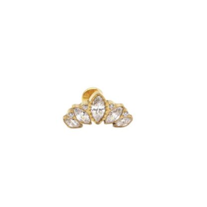 Piercing Barbell Reto coroa 5 pedras Titanio com Enfeite Dourado