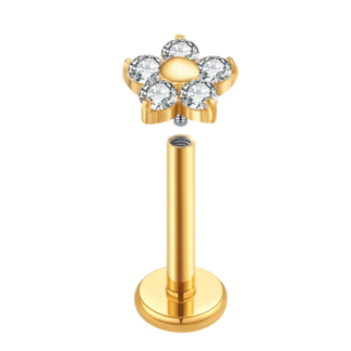 piercing flor titanio dourado