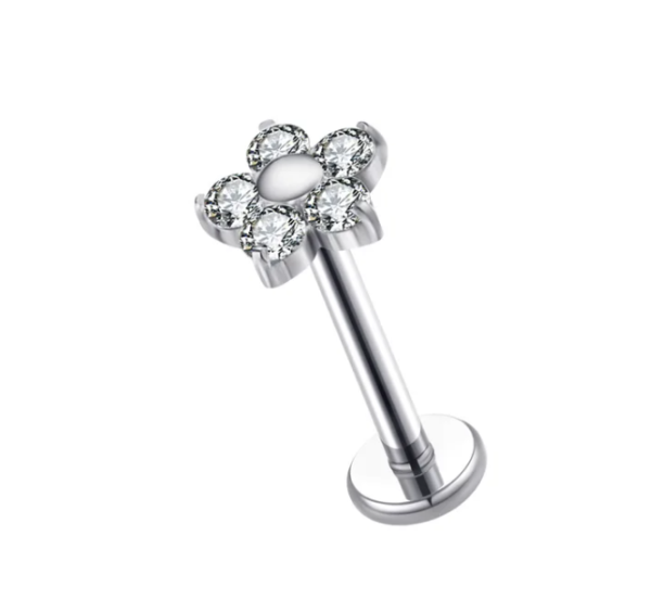 piercing flor titanio prata