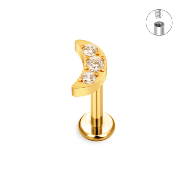 piercing lua titanio rosca interna dourado