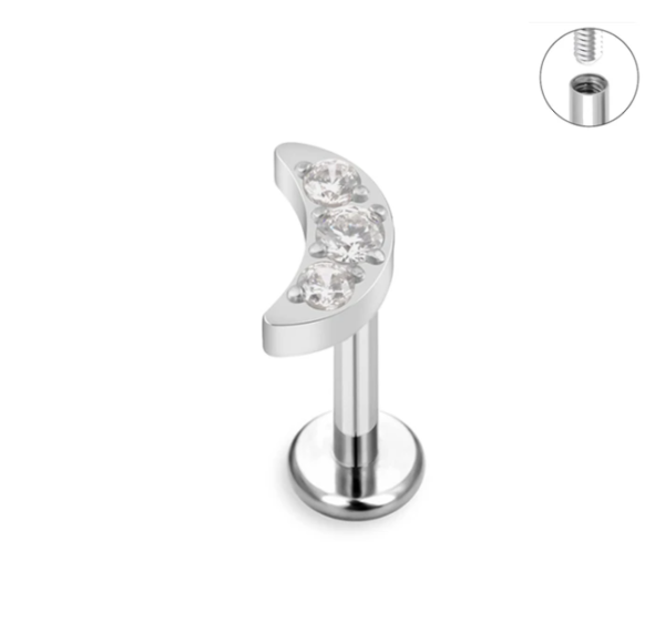 piercing lua titanio rosca interna prata