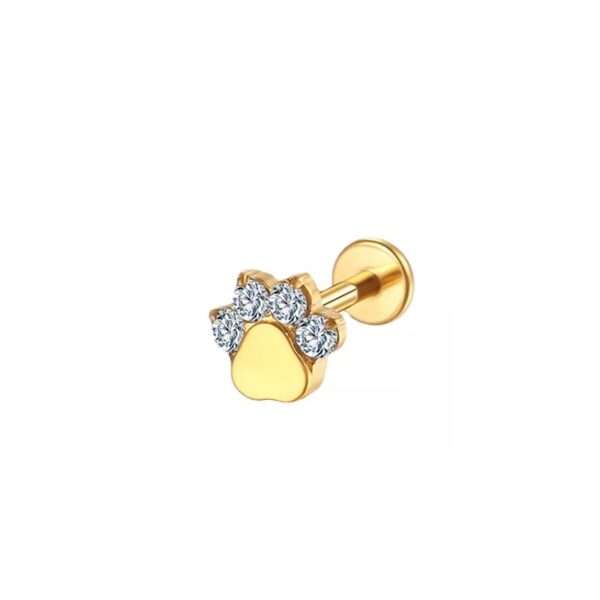 piercing de patinha d cachorro titanio dourado rosca interna