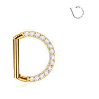 Piercing Argola Segment D Ring Titânio Dourado PVD com Zircônias