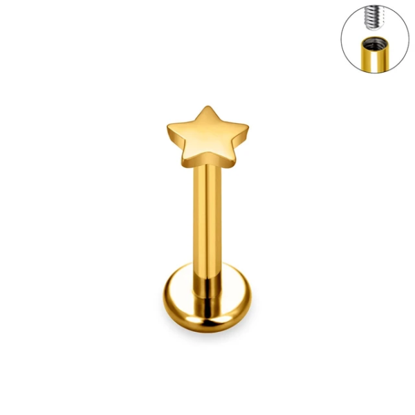piercing labret titanio estrela dourado