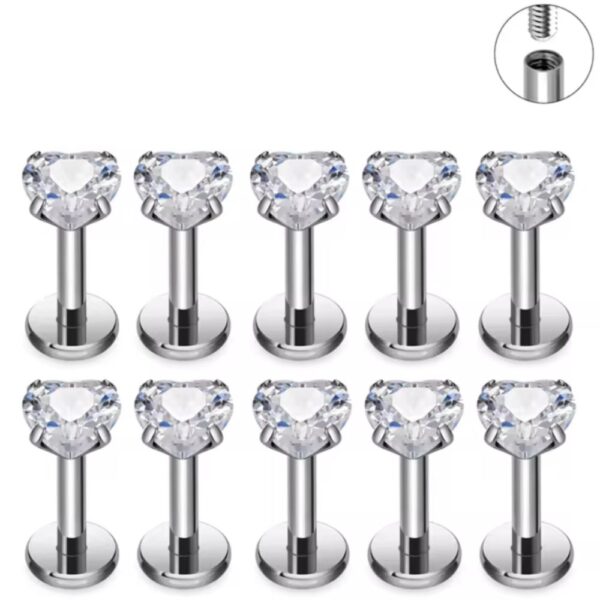 piercing labret titanio de coração com zirconia