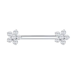 Piercing para Mamilos de Flor Barbell Reto Titânio com Zircônias