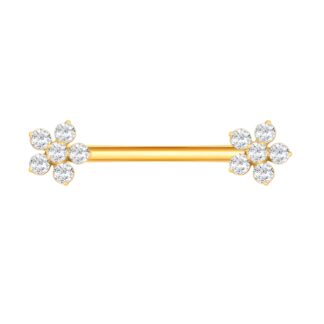 Piercing para Mamilos de Flor Barbell Reto Titânio Dourado com Zircônias
