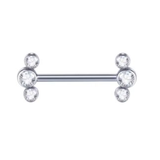 Piercing para Mamilos Barbell Reto Titânio com Zircônias Tripla