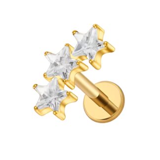 Piercing Estrela Tripla em Titânio Dourado PVD com Zircônias