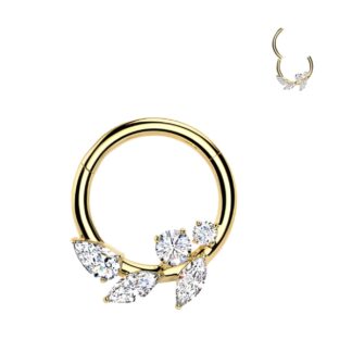 Piercing Daith Argola Segment Ramos com Zircônias em Titânio Dourado