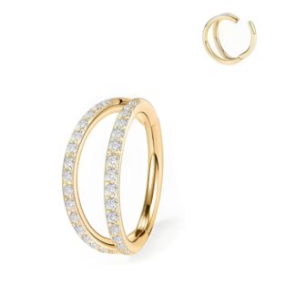 Piercing Argola Segment em Titânio Dourado PVD com Dupla Fileira Zircônias