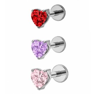 Piercing de Coração Cravejado em Titânio com Zircônia Colorida