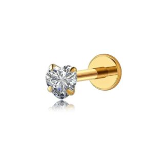 Piercing de Coração Cravejado em Titânio Dourado PVD com Zircônia