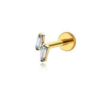 Piercing de Raio em Titânio Dourado PVD com Zircônia Baguete