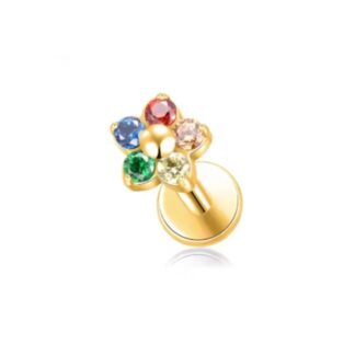 Piercing Florzinha em Titânio Dourado PVD com Zircônias Coloridas