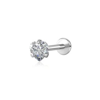 piercing de coração labret para orelha em titanio zirconia cravejado