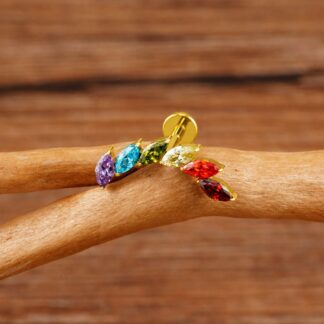 Piercing Cluster em Titânio Dourado PVD com Zircônias Coloridas