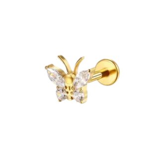 Piercing Borboleta com Antena em Titânio Dourado PVD com Zircônias