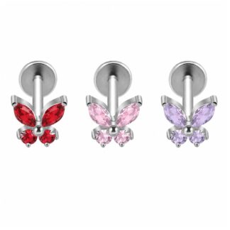 Piercing Borboleta em Titânio com Zircônias Coloridas