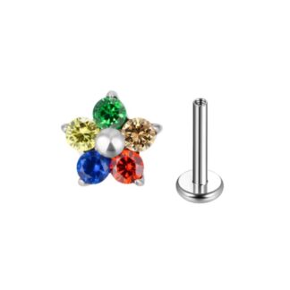 Piercing Florzinha em Titânio com Zircônias Coloridas