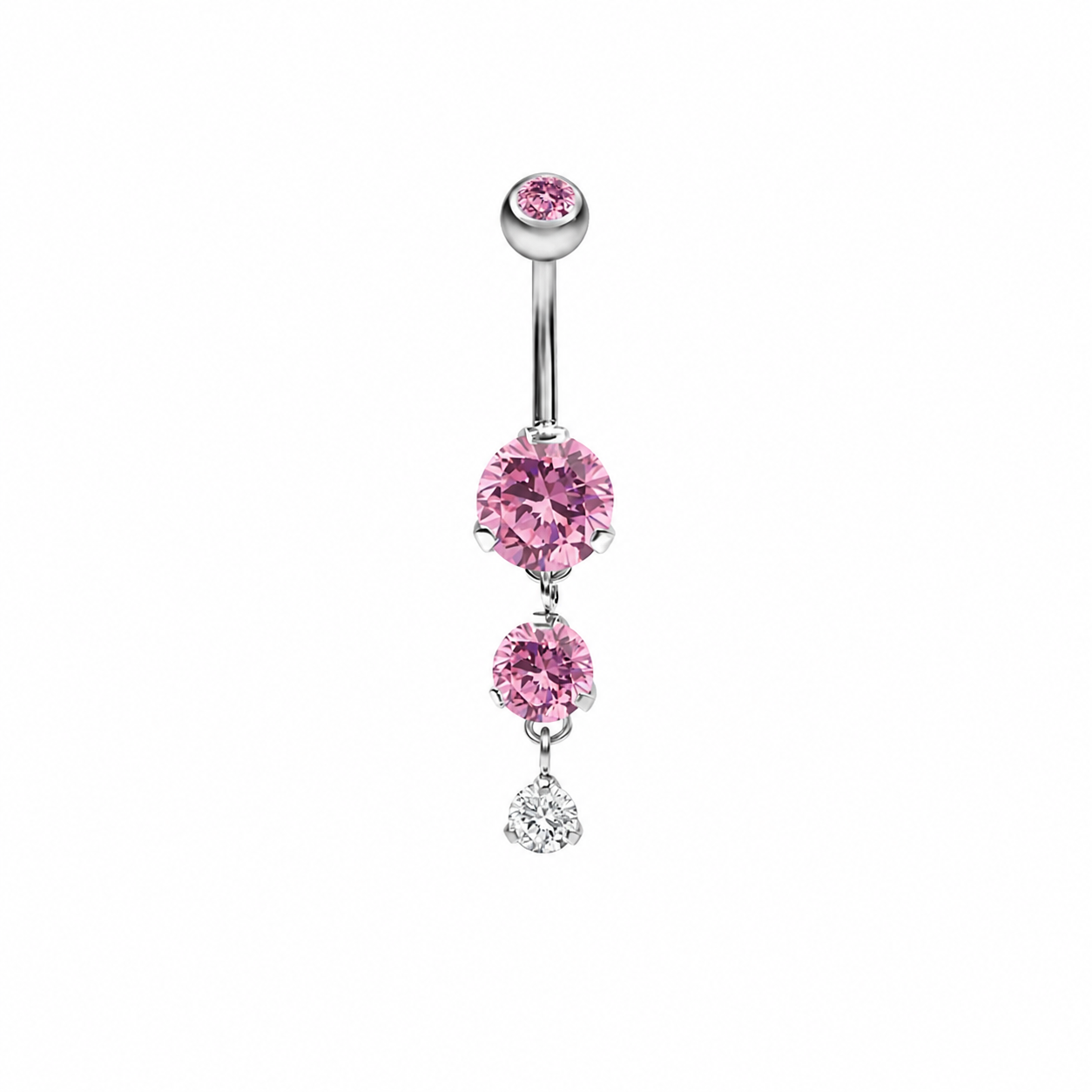 Piercing Bananabell em Titânio com Zircônias Rosa e Pingentes