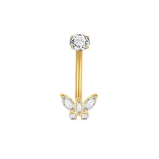 Piercing de Umbigo Bananabell Borboleta em Titânio Dourado PVD com Zircônia Cravejada