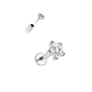 Piercing Push Pin Florzinha em Titânio com Zircônias
